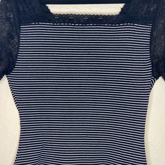 White Birch Bodysuit Black/White Stripes Lace Short Sleeve Women’s 1X - Picture 6 of 9